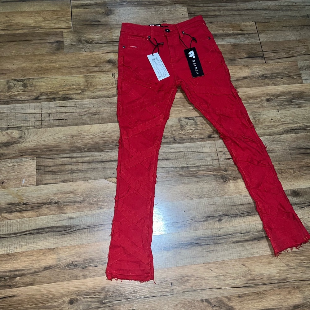 Vibrant Red Textured Jeans